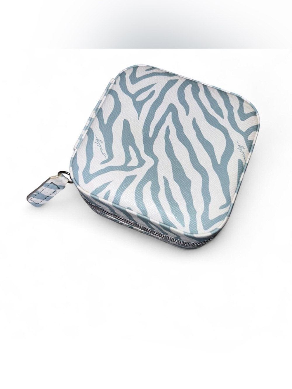 Milly Blue and White Zebra Print Jewelry Travel Case